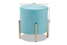 Load image into Gallery viewer, Baxton Studio Thurman Contemporary Glam and Luxe Sky Blue Velvet Fabric Upholstered and Gold Finished Metal Ottoman
