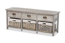 Load image into Gallery viewer, Baxton Studio Mabyn Modern and Contemporary Light Grey Finished Wood 3-Drawer Storage Bench with Baskets
