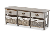 Load image into Gallery viewer, Baxton Studio Mabyn Modern and Contemporary Light Grey Finished Wood 3-Drawer Storage Bench with Baskets
