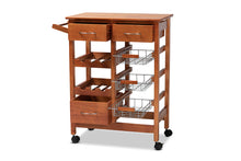 Load image into Gallery viewer, Baxton Studio Crayton Modern and Contemporary Oak Brown Finished Wood and Silver-Tone Metal Mobile Kitchen Storage Cart
