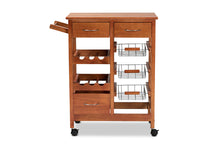 Load image into Gallery viewer, Baxton Studio Crayton Modern and Contemporary Oak Brown Finished Wood and Silver-Tone Metal Mobile Kitchen Storage Cart
