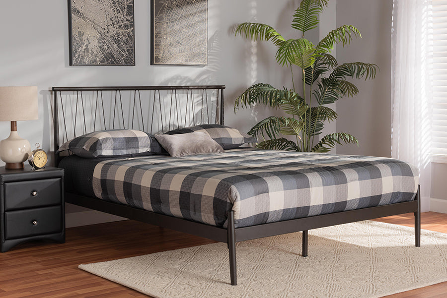 Baxton Studio Samir Modern Industrial Black Finished Metal Queen Size Platform Bed