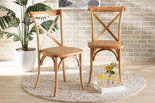 Load image into Gallery viewer, Baxton Studio Tartan Mid-Century Modern Brown Woven Rattan and Wood 2-Piece Dining Chair Set
