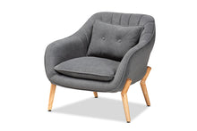 Load image into Gallery viewer, Baxton Studio Valentina Mid-Century Modern Transitional Grey Velvet Fabric Upholstered and Natural Wood Finished Armchair
