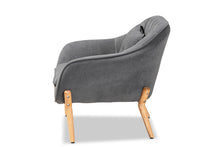 Load image into Gallery viewer, Baxton Studio Valentina Mid-Century Modern Transitional Grey Velvet Fabric Upholstered and Natural Wood Finished Armchair
