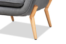Load image into Gallery viewer, Baxton Studio Valentina Mid-Century Modern Transitional Grey Velvet Fabric Upholstered and Natural Wood Finished Armchair
