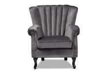 Load image into Gallery viewer, Baxton Studio Relena Classic and Traditional Grey Velvet Fabric Upholstered and Dark Brown Finished Wood Armchair
