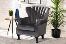 Load image into Gallery viewer, Baxton Studio Relena Classic and Traditional Grey Velvet Fabric Upholstered and Dark Brown Finished Wood Armchair
