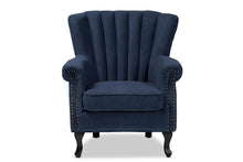 Load image into Gallery viewer, Baxton Studio Relena Classic and Traditional Navy Blue Velvet Fabric Upholstered and Dark Brown Finished Wood Armchair
