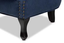 Load image into Gallery viewer, Baxton Studio Relena Classic and Traditional Navy Blue Velvet Fabric Upholstered and Dark Brown Finished Wood Armchair

