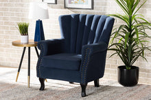 Load image into Gallery viewer, Baxton Studio Relena Classic and Traditional Navy Blue Velvet Fabric Upholstered and Dark Brown Finished Wood Armchair
