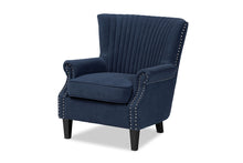 Load image into Gallery viewer, Baxton Studio Wilhelm Classic and Traditional Navy Blue Velvet Fabric Upholstered and Dark Brown Finished Wood Armchair
