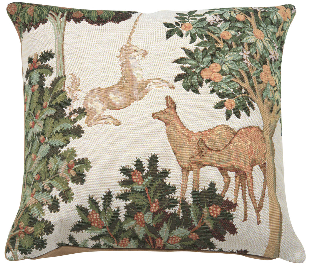 Unicorn and Does Forest White French Cushion