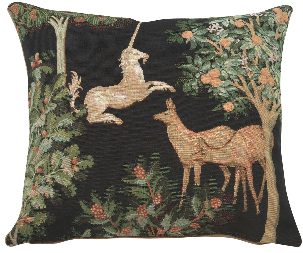 Unicorn and Does Forest Black French Cushion