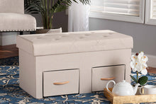 Load image into Gallery viewer, Baxton Studio Gerwin Modern and Contemporary Beige Fabric Upholstered and Oak Brown Finished Wood 2-Drawer Storage Ottoman
