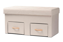 Load image into Gallery viewer, Baxton Studio Gerwin Modern and Contemporary Beige Fabric Upholstered and Oak Brown Finished Wood 2-Drawer Storage Ottoman
