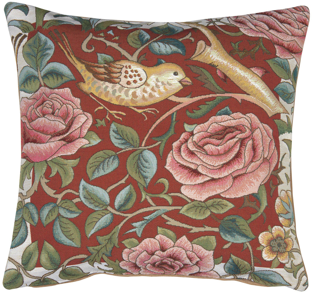 Zoom Bird and Roses Red French Cushion
