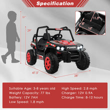 Load image into Gallery viewer, 12V Kids UTV Ride on Car with 2.4G Remote Control Music and LED Lights-Red
