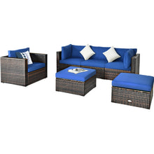 Load image into Gallery viewer, 6 Pcs Patio Rattan Furniture Set with Sectional Cushion-Blue
