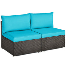 Load image into Gallery viewer, 2 Pieces Patio Rattan Armless Sofa Set with 2 Cushions and 2 Pillows-Blue
