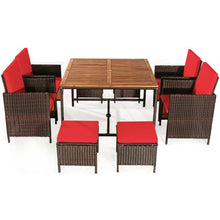 Load image into Gallery viewer, 9 Pieces Patio Rattan Dining Cushioned Chairs Set-Red
