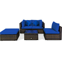 Load image into Gallery viewer, 5 Pcs Outdoor Patio Rattan Furniture Set Sectional Conversation with Navy Cushions-Navy
