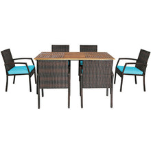 Load image into Gallery viewer, 7Pcs Patio Rattan Cushioned Dining Set with Umbrella Hole-Turquoise
