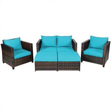 Load image into Gallery viewer, 5 Pieces Patio Cushioned Rattan Furniture Set-Turquoise
