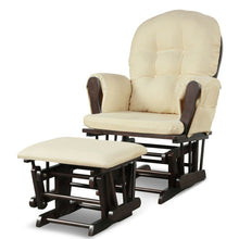 Load image into Gallery viewer, Solid Wood Gliding Chair Set with Pockets and Ottoman for Relaxing-Beige
