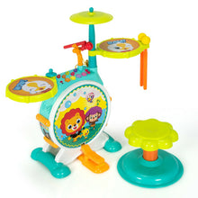 Load image into Gallery viewer, 3 Pieces Electric Kids Drum Set with Microphone Stool Pedal
