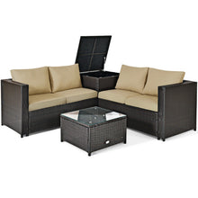 Load image into Gallery viewer, 4 Pcs Outdoor Patio Rattan Furniture Set with Cushioned Loveseat and Storage Box-Brown
