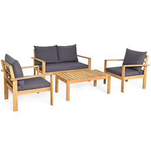 Load image into Gallery viewer, 4 Piece Outdoor Acacia Wood Chat Set with Removable Cushions and Table

