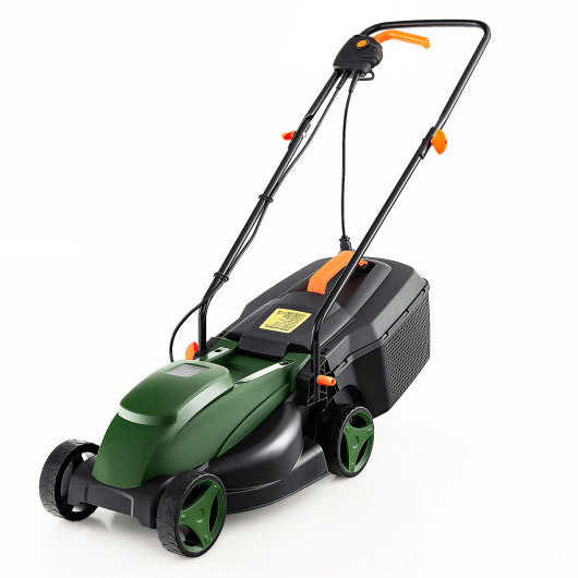 10-AMP 13.5 Inch Adjustable Electric Corded Lawn Mower with Collection Box-Green