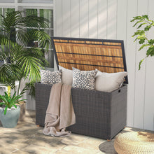 Load image into Gallery viewer, 134 Gallon Rattan Storage Box with Zippered Liner and Solid Acacia Wood Top
