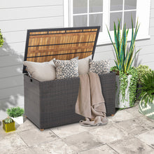 Load image into Gallery viewer, 134 Gallon Rattan Storage Box with Zippered Liner and Solid Acacia Wood Top
