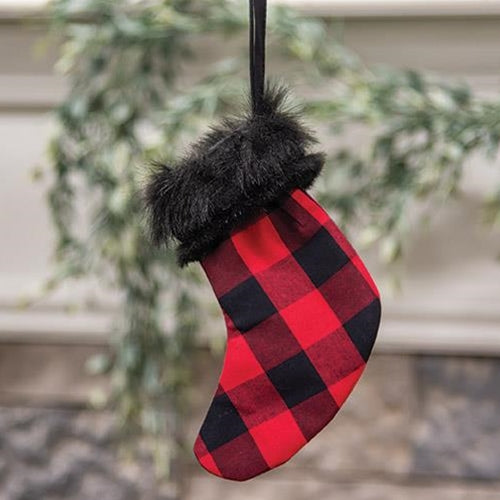Red Buffalo Check and Faux Fur Stocking Ornament (Pack of 4)