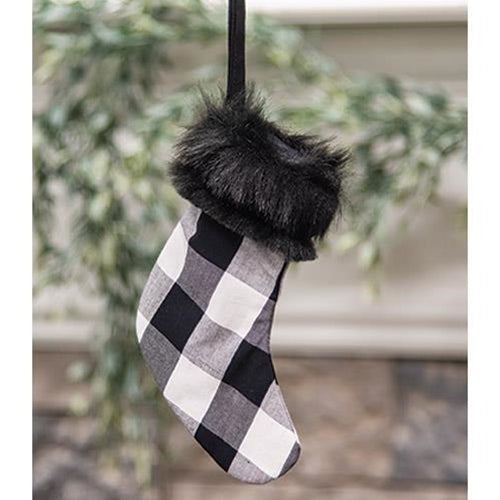 White Buffalo Check and Faux Fur Stocking Ornament (Pack of 4)