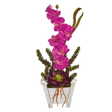 Load image into Gallery viewer, Phalaenopsis Orchid &amp; Succulent Artificial Arrangement in Chair Planter
