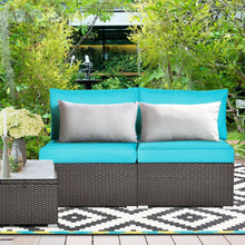 Load image into Gallery viewer, 2 Pieces Patio Rattan Armless Sofa Set with 2 Cushions and 2 Pillows-Blue
