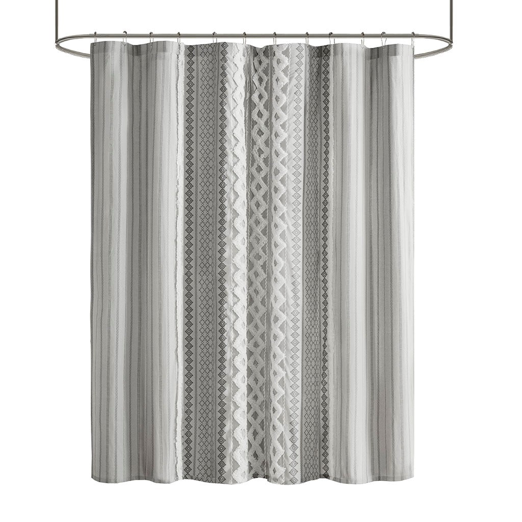 Imani Cotton Printed Shower Curtain With Chenille Stripe II70-1123 By Olliix