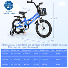 Load image into Gallery viewer, 16 Inch Kid&#39;s Bike with Removable Training Wheels-Blue
