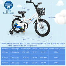 Load image into Gallery viewer, 16 Inch Kid&#39;s Bike with Removable Training Wheels-White
