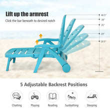 Load image into Gallery viewer, 5 Position Adjustable Folding Lounger Chaise Chair on Wheels-Turquoise
