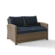 Load image into Gallery viewer, Bradenton Outdoor Wicker Loveseat Navy/Weathered Brown
