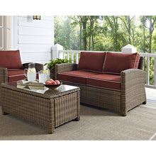 Load image into Gallery viewer, Bradenton 2Pc Outdoor Wicker Conversation Set Sangria/Weathered Brown - Loveseat &amp; Coffee Table
