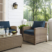 Load image into Gallery viewer, Bradenton 4Pc Outdoor Wicker Conversation Set Navy/Weathered Brown - Loveseat, Coffee Table, &amp; 2 Arm Chairs
