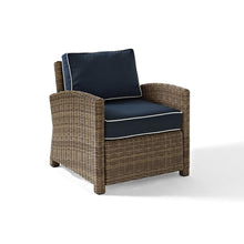 Load image into Gallery viewer, Bradenton 3Pc Outdoor Wicker Conversation Set Navy/Weathered Brown - Loveseat, Arm Chair, &amp; Coffee Table
