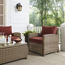 Load image into Gallery viewer, Bradenton 3Pc Outdoor Wicker Conversation Set Sangria/Weathered Brown - Loveseat, Arm Chair, &amp; Coffee Table
