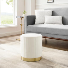 Load image into Gallery viewer, Sabrina Velvet Pouf Ottoman Creme/Gold
