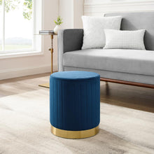 Load image into Gallery viewer, Sabrina Velvet Pouf Ottoman Navy/Gold
